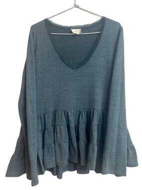 Anthropologie Deletta Boho Babydoll Tunic Top Blue Gray Medium